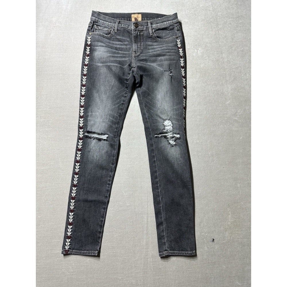 Driftwood Marilyn Denim Jeans Embroidered Aztec Tribal Stretch Womens 27 Dark